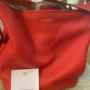 Coach Watermelon Red Pebbled Leather Bag